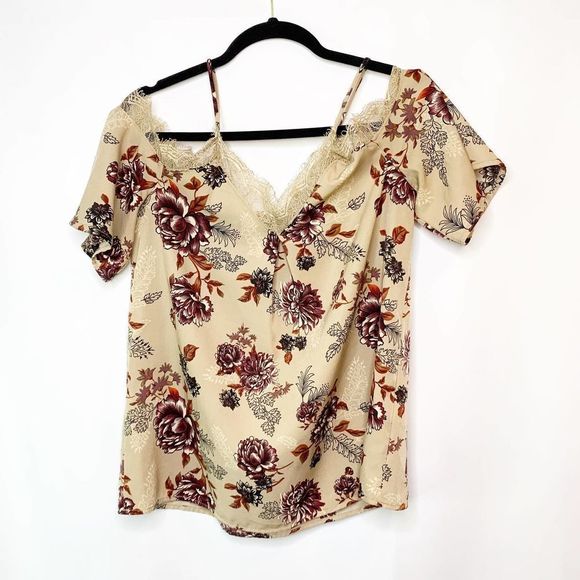 Ro & De Blouse Womens Floral Lace Cold Shoulder Top Ladies Small - Picture 2 of 5